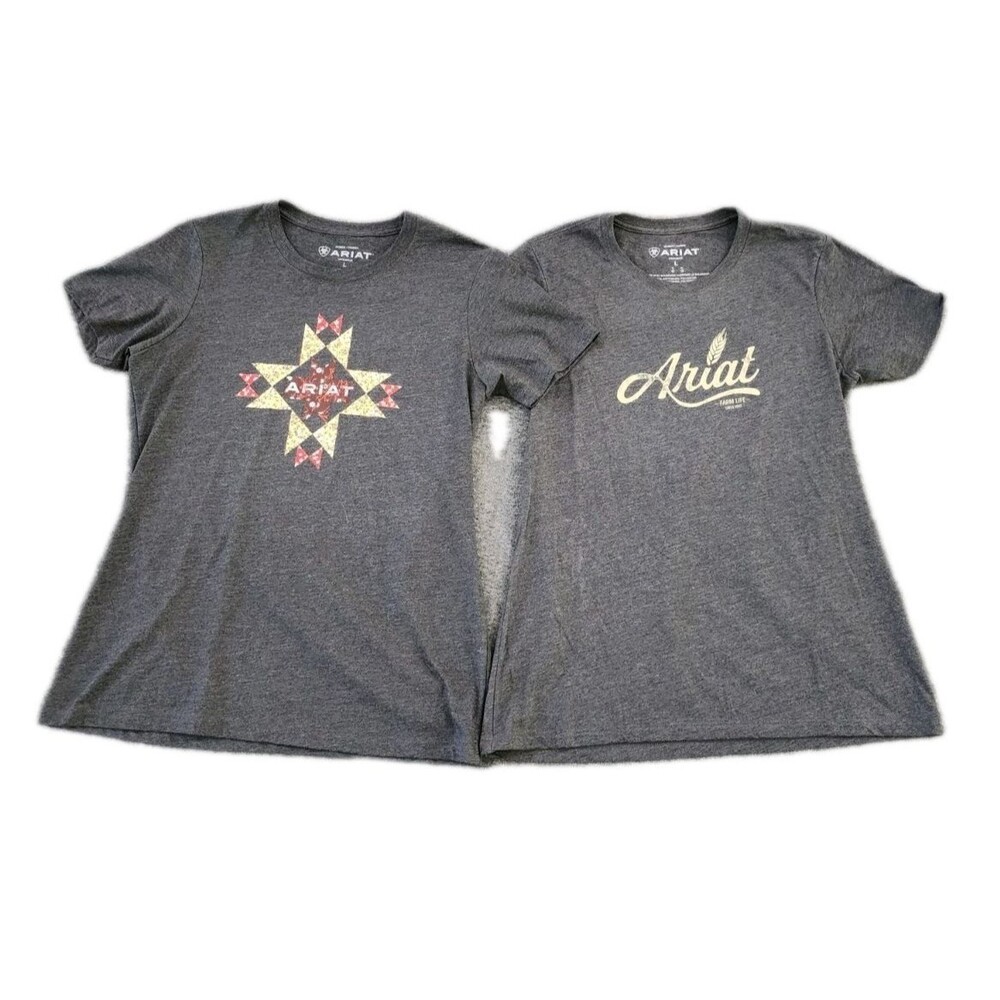 Ariat T Shirts Women's L Lot of 2 Wheat Script and Quilt Short Sleeve Logo New